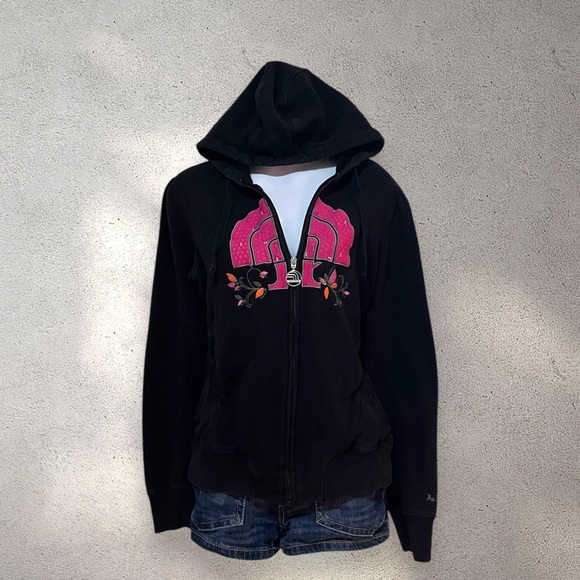 THE NORTH FACE BLACK & PINK ZIP UP HOODIE - Picture 1 of 4